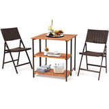 3 Pieces Folding Bistro Set, Patio Conversation Set with 1 Acacia Wood Table and 2 Weather-Resistant Rattan Chairs