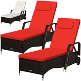 Tangkula Patio Chaise with Wheels, 6 Positions Adjustable Outdoor Lounger Chair with Steel Frame