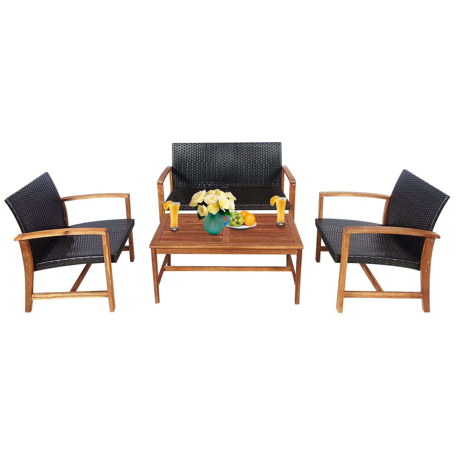 Tangkula 4-Piece PE Rattan Patio Furniture Set, Outdoor Conversation Set