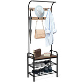 Tangkula 3-in-1 Industrial Hall Tree, 72.5 Inches Shoe Coat Rack Bench w/ Storage Shelf, 9 Hanging Hooks (Brown)