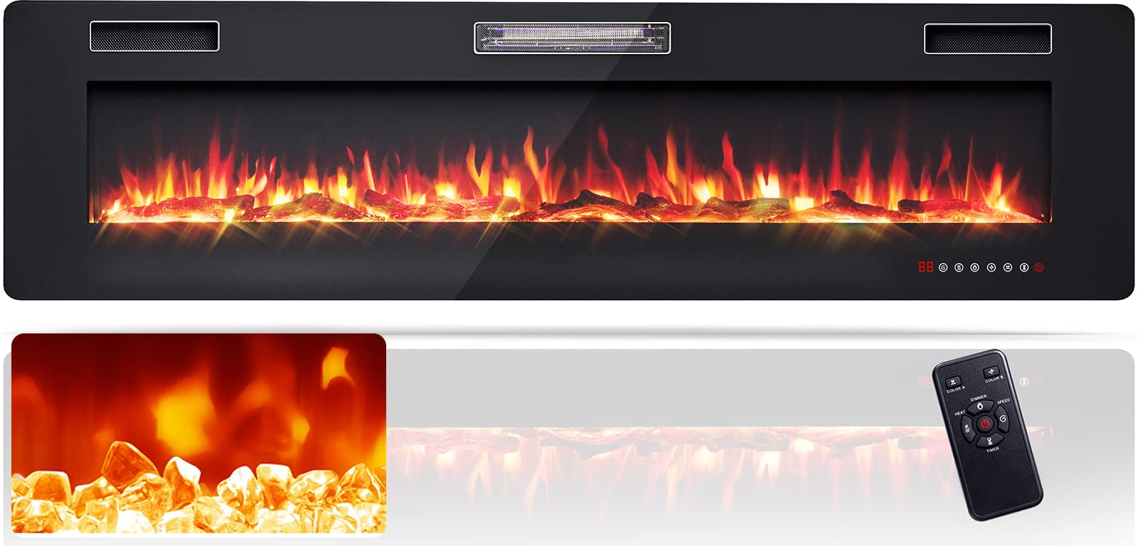 68 Inches Recessed Electric Fireplace - Tangkula