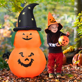 Tangkula 5 Ft Halloween Inflatable Pumpkin with Witch Hat, Blow Up 2 Pumpkins with LED Lights