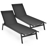 Tangkula Outdoor Chaise Lounge Chair, 6-Position Adjustable Reclining Chair with Breathable Fabric and Heavy Duty Steel Frame