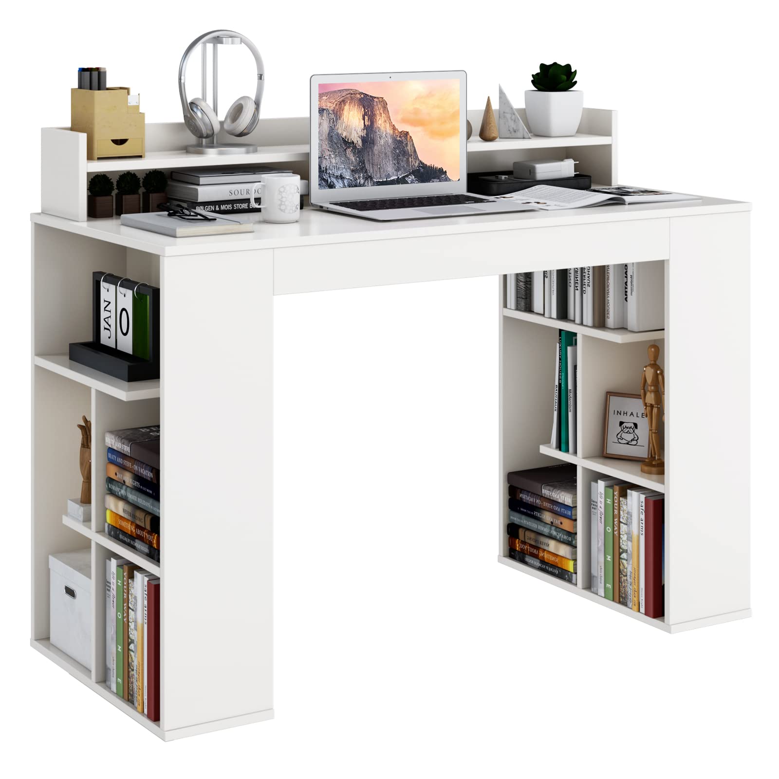 48" White Desk with Storage Bookshelf - Tangkula