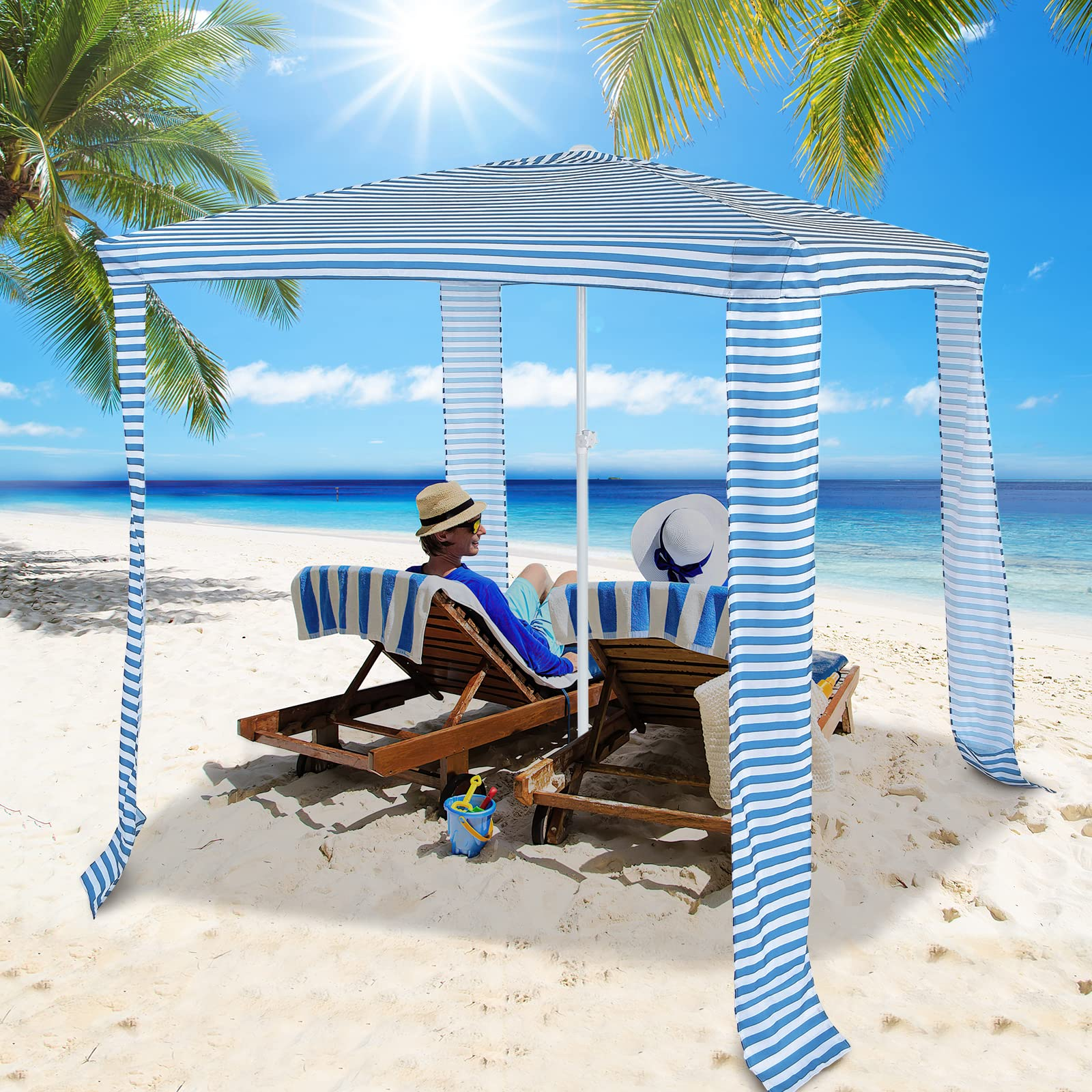 foldable beach tent 6.6' x 6.6' Foldable Beach Cabana, Easy Set-up Portable Beach Canopy w/ Carry Bag, Navy