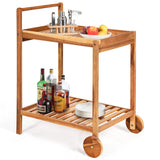 Patio Bar Cart Rolling Trolley Cart with 2 Trays, Portable Kitchen Serving Cart w/Wheels - tANGKULA