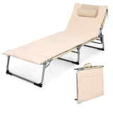 Tangkula 4-Position Folding Chaise Lounge Chair, Tri-Fold Portable Chaise Lounge Chair with Mattress, Pillow, Side Pocket