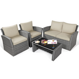 Tangkula 4 Pieces Patio Furniture Set, Outdoor Conversation Set with Cushions and Coffee Table