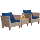 3 Piece Patio Furniture Set, Outdoor Wicker Rattan Bistro Sofa Set