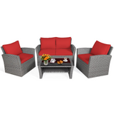 Tangkula 4 Pieces Patio Furniture Set, Outdoor Conversation Set with Cushions and Coffee Table
