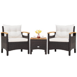 Tangkula 3-Piece Patio Furniture Set, Patiojoy Outdoor Rattan Sofa Set with Coffee Table, Patio Conversation Set with Removable Cushion