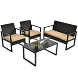 4-Piece Patio Rattan Furniture Set, Outdoor Conversation Set