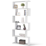 6 Shelf Bookcase, Modern S-Shaped Z-Shelf Style Bookshelf