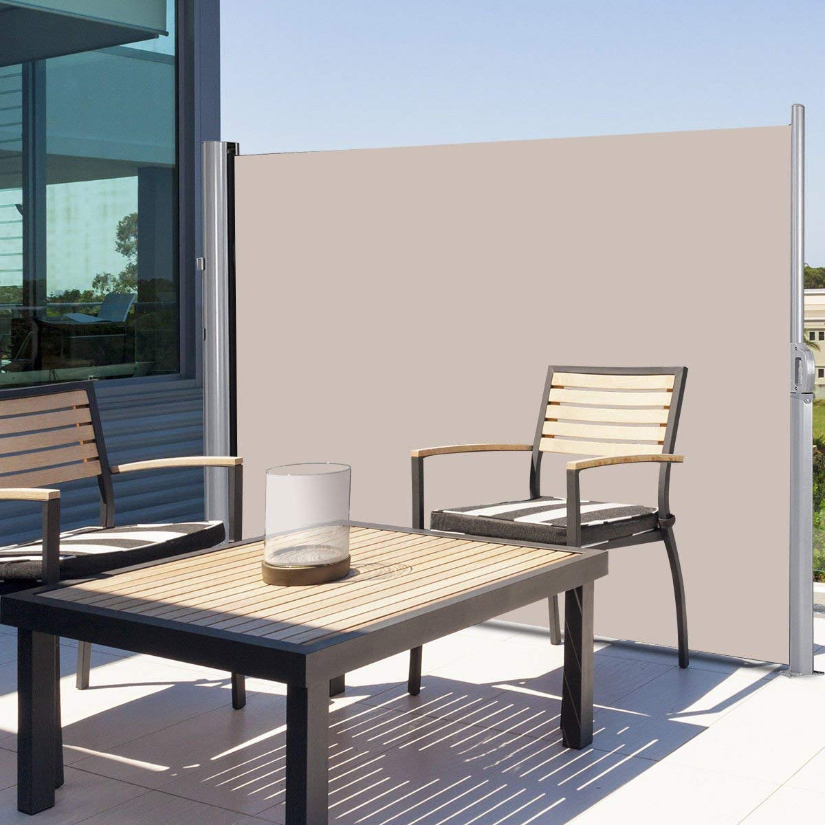 Retractable Side Awnings for Patios and Gardens in Dark Grey and Beige Retractable Side Awnings for Patios and Gardens in Dark Grey and Beige