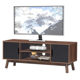 Tangkula Modern Wooden Universal TV Stand for TV's up to 55" Flat Screen, Boho Style Media Console with 2 Cabinets & 2 Open Storage Shelves