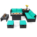 Tangkula 9 Pieces Outdoor Wicker Sectional Sofa with 42" 60,000 BTU Gas Fire Pit Table