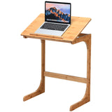 Bamboo TV Tray Sofa Side Table, 7 Angles Adjustable Couch Table