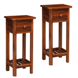 Tangkula Small Side Table for Small Spaces, Farmhouse Acacia Wood Slim End Table