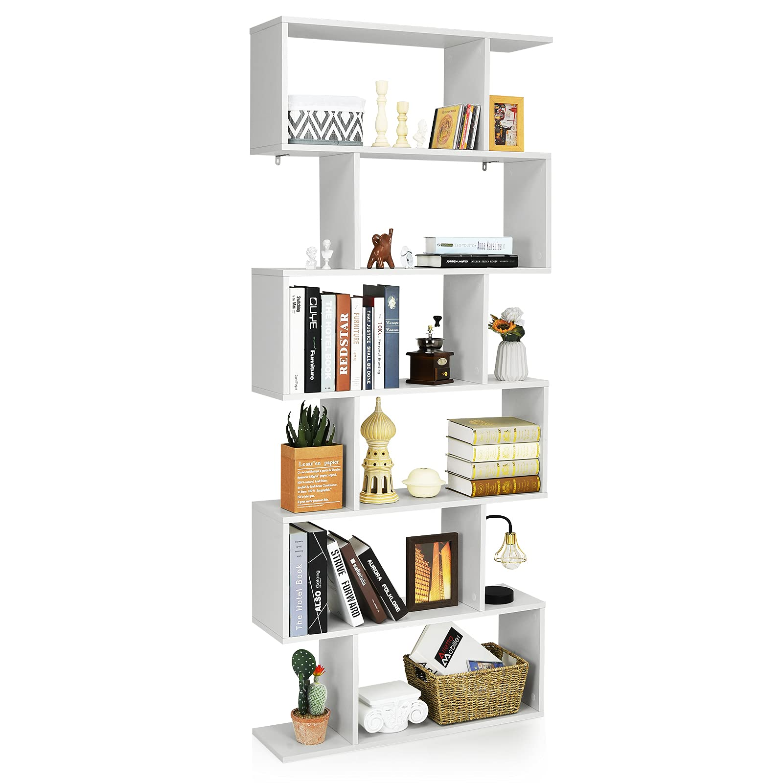 Homfa 6 Tier Corner Shelf, Industrial Corner Bookcase Small