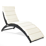 Tangkula Foldable Patio Lounge Chair, Outdoor Rattan Lounger Chaise