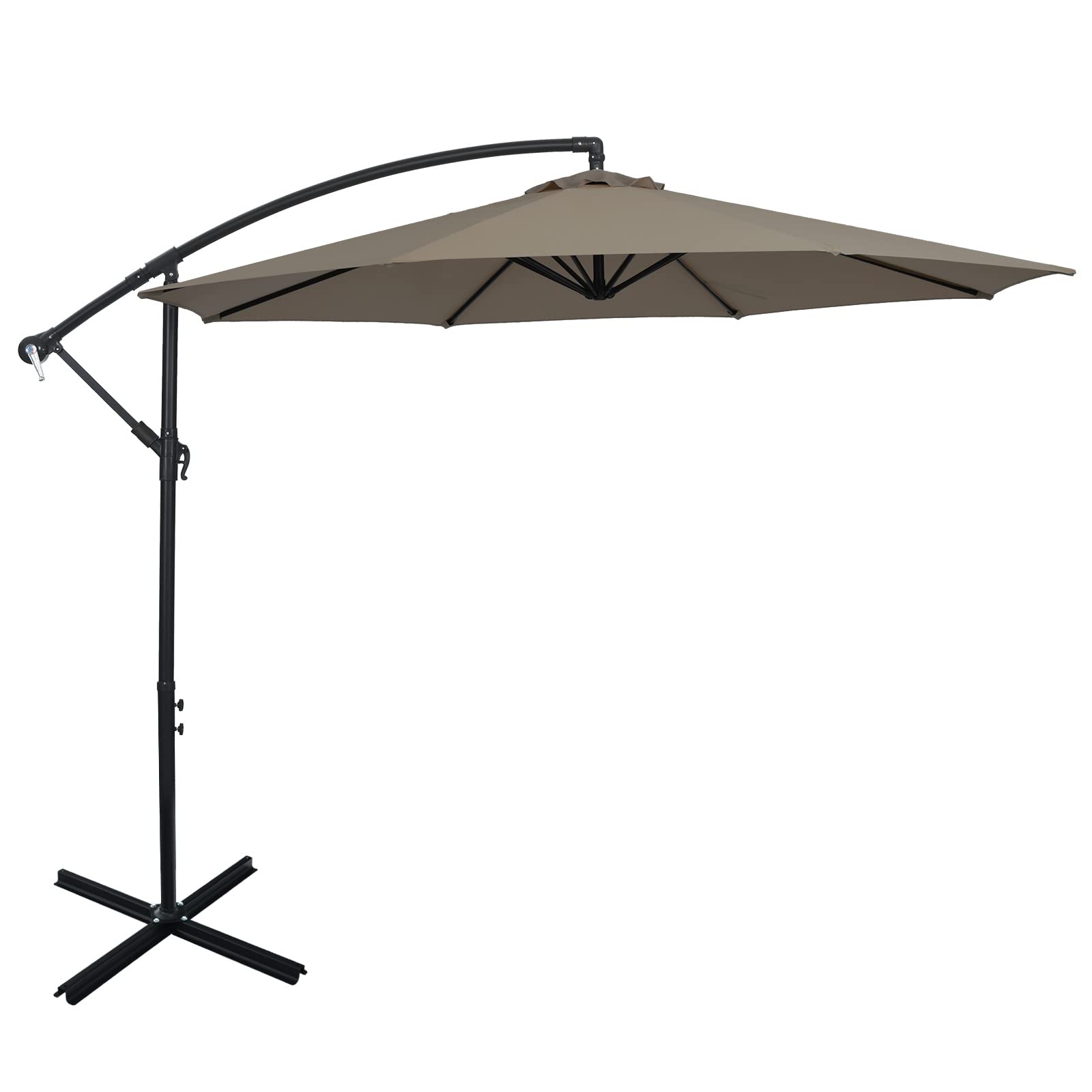Tangkula 10 ft Patio Offset Umbrella with 8 Ribs, Outdoor Cantilever Umbrella, Tan