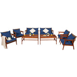 4/8PCS Patio Wood Sofa Set, Outdoor Acacia Wood Seating Chat Set with Cushions & Coffee Table