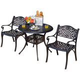 Tangkula 3 Pieces Cast Aluminum Patio Bistro Set, Outdoor Patio Table and Chairs Furniture for Porch and Balcony