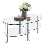 Glass Coffee Table, 2-Tier Modern Oval Smooth Glass Tea Table End Table