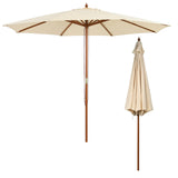 10FT Patio Umbrella, Outdoor Table Market Umbrella w/8 Wooden Ribs
