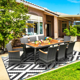 Tangkula 9 Pieces Patio Dining Set, Outdoor Acacia Wood & Rattan Furniture Set