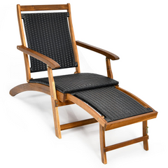 Acacia Wood Folding Chaise Lounge Chair - Tangkula