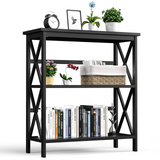 Tangkula 3-Tier Bookshelf, Vintage Wooden Bookcase with X-Style Frame