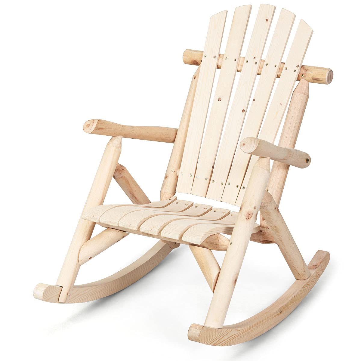 Tangkula Log Rocking Chair, Outdoor Wood Porch Rocker Chair(1 & 2, Nat ...