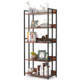 Tangkula Bookshelf, 5 Tier Industrial Book Shelf with Adjustable Shelves and Metal Frame