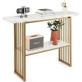 Tangkula 48" Console Table, White Faux Marble Entryway Table with Gold Finished Frame