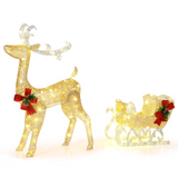 Tangkula 4.7 FT Lighted Christmas Reindeer & Sleigh, Xmas Lighted Outdoor Decoration with 100 Warm Lights
