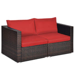Wicker Loveseat 2 Piece, Red - Tangkula