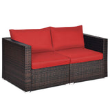 Wicker Loveseat 2 Piece, Red - Tangkula