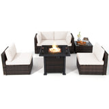 Tangkula 6 Piece Patio Wicker Conversation Set, Outdoor Rattan Sofa Set