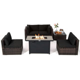 Tangkula 6 Pieces PE Rattan Wicker Sectional Sofa with 42" 60,000 BTU Gas Fire Pit Table