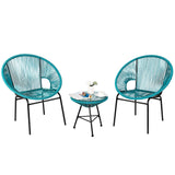 3 Piece Outdoor Patio Furniture Set, Acapulco Chair Set w/Plastic Rope, Tempered Glass Table