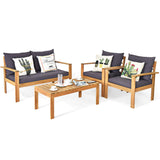 Tangkula Outdoor Conversation Sofa and Table Set with Water Resistant Cushions