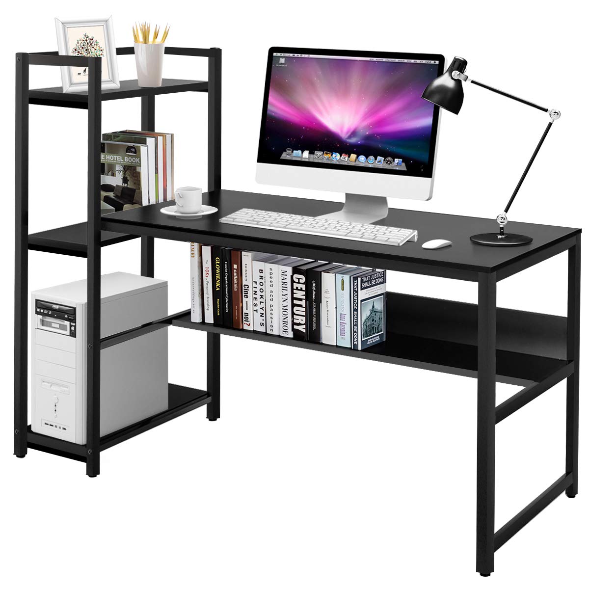 Computer Desk with 4 Shelves - Tangkula