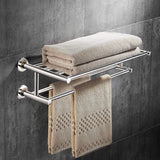 Tangkula Wall Mounted Bathroom Shelf with 2-Tier Towel Bars, 24 Inch Stainless Steel Towel Shelf