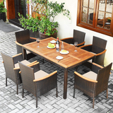 Tangkula 7 Pieces Outdoor Dining Set, Patiojoy Wicker Conversation Set