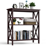 Tangkula 3-Tier Bookshelf, Vintage Wooden Bookcase with X-Style Frame