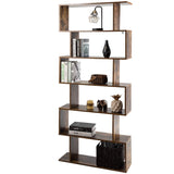 6 Shelf Bookcase, Modern S-Shaped Z-Shelf Style Bookshelf