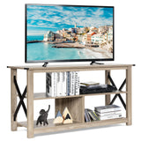 Wood TV Stand with Open Shelves and X-Shaped Frame, 3 Tier Entertainment Center for 55-Inch TV