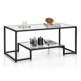 Tangkula Tempered Glass Coffee Table, 42 Inch Wide Rectangular Coffee Table