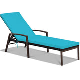 Patio Rattan Lounge Chair, Outdoor Reclining Chaise Louge with Cushion and Armrest